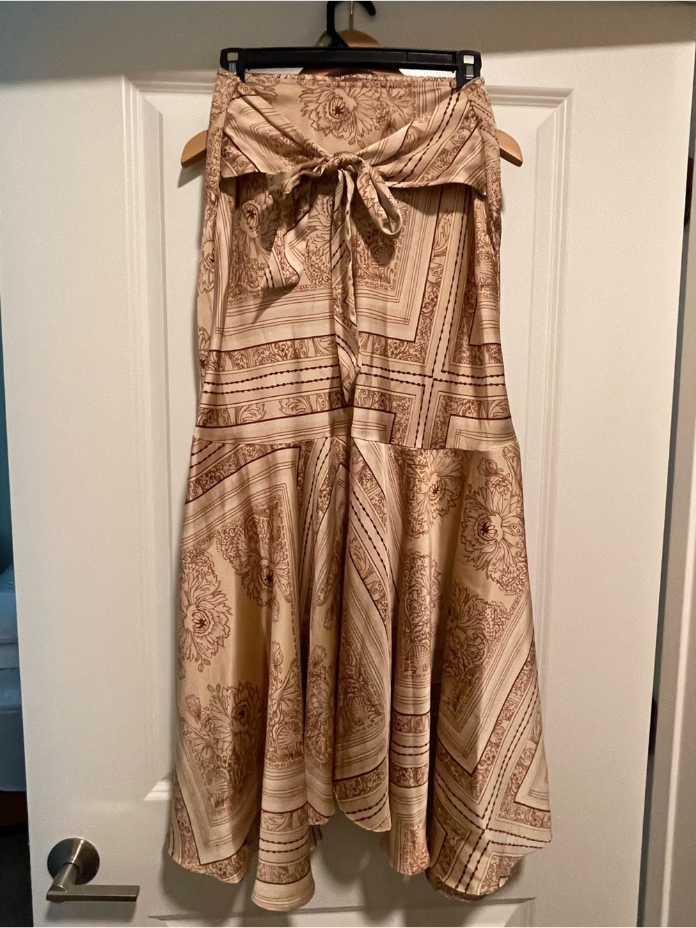 Free People Cream & Brown Printed Tie-Waist Maxi Skirt